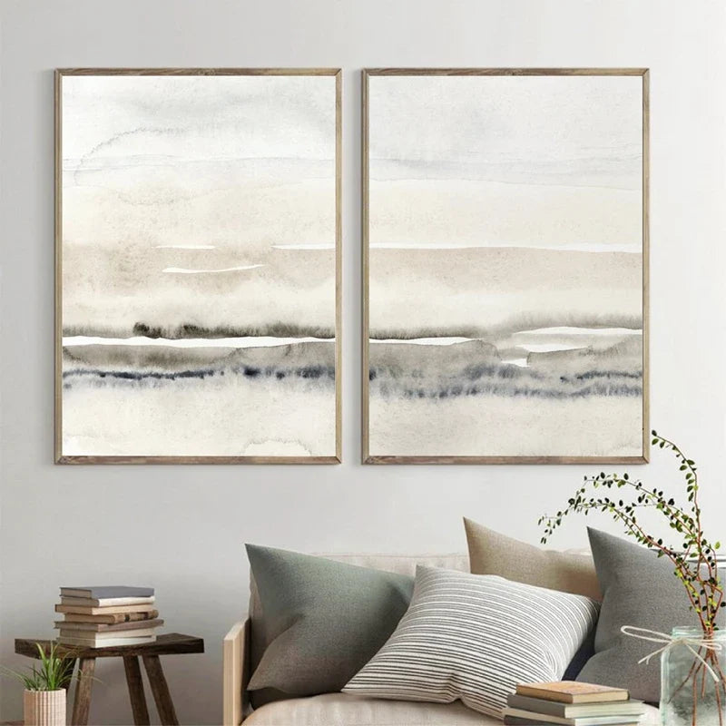 Abstract Minimalist Painting in Beige and Grey Tones
