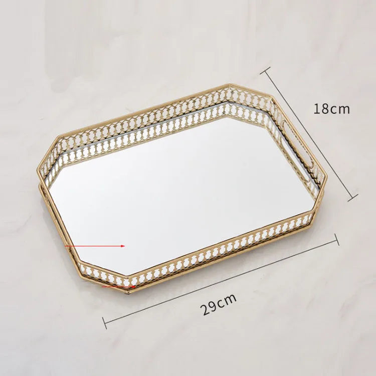 Vintage glass mirror decorative trays for storage and presentation - Rectangle-M