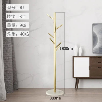 Stainless Steel Simple Modern Coat Rack, Nordic Light Luxury Hanger, Floor-Standing Bedroom Marble Hanger - R1 Gold b