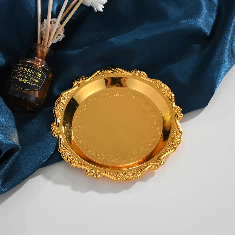 Vintage Relief Storage Tray Mirror Iron Decorative Tray, Jewelry Display Plate, Desktop Candle Sundries Storage Organi - view 5