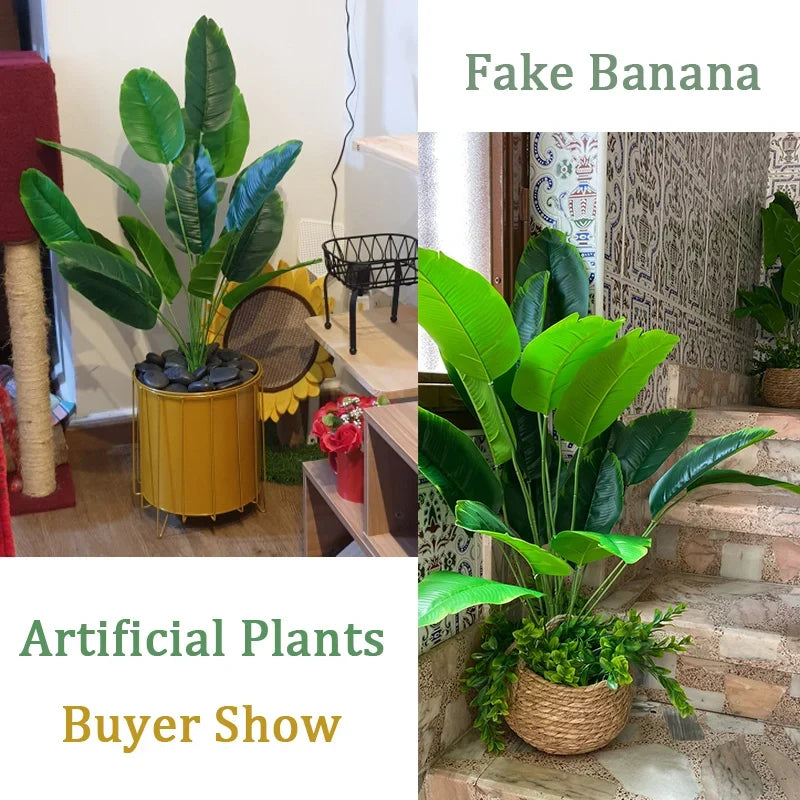 Artificial banana tropical plants with decorative palm leaves - view 6