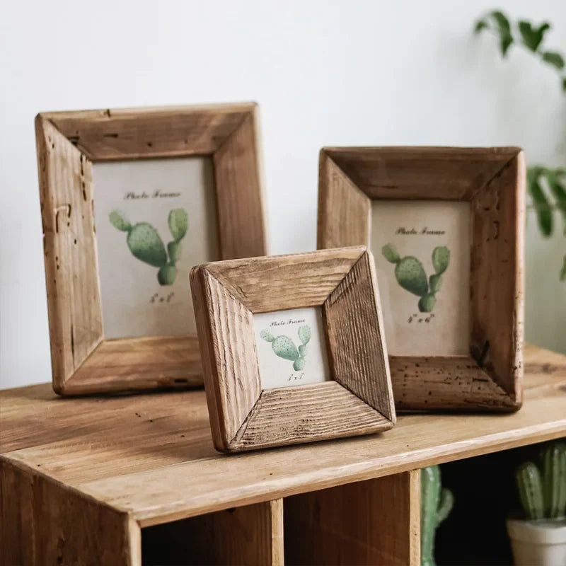 Rustic Retro Style Photo Frame For Tabletop Home Decoration, Handmade with Natural Brown Pine Wooden Picture Frame - view 2