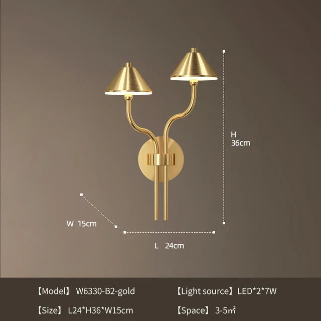 Wall-to-LED wall-mounted mushroom-shaped modern copper - Gold 2 Heads