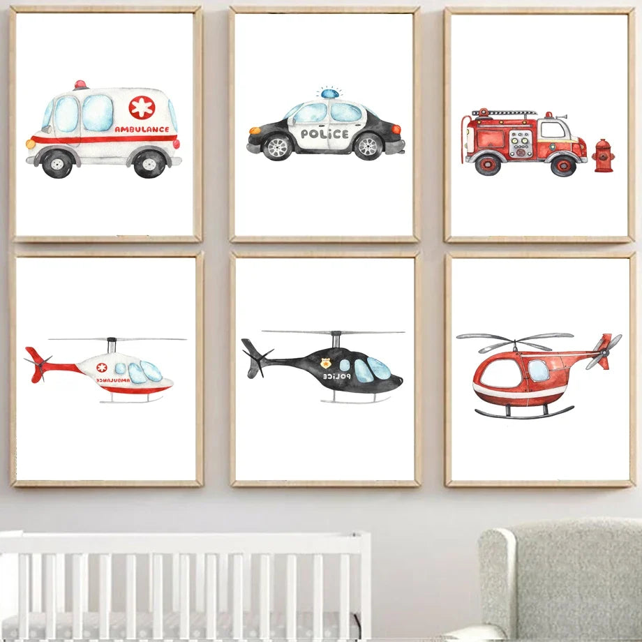 Wall decoration fire truck ambulance and plane for children - view 2