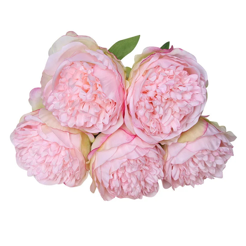 Bouquet of 5 artificial silk peonies for decoration - Dark pink
