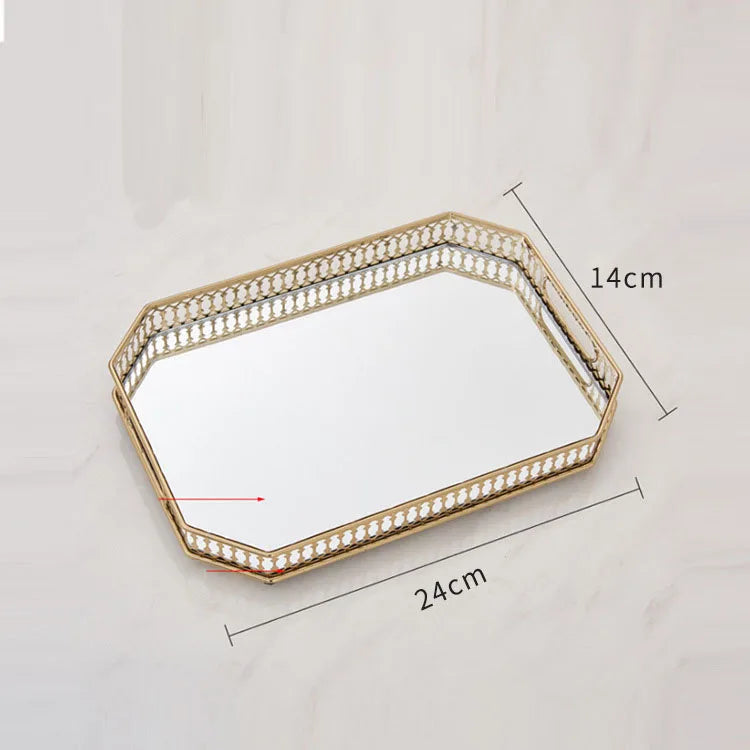 Vintage glass mirror decorative trays for storage and presentation - Rectangle-S