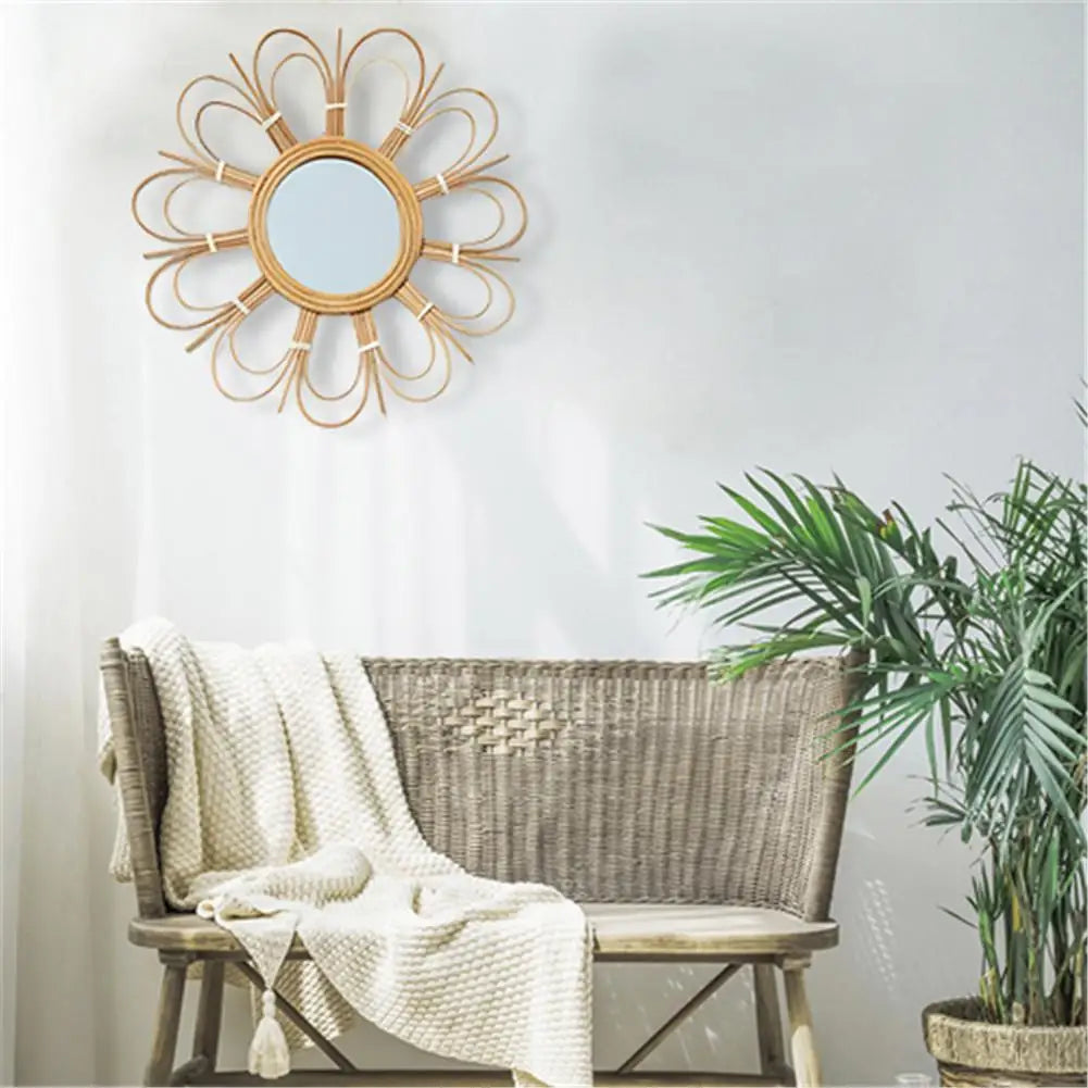 Retro wicker wall mirror for interior decoration - view 7