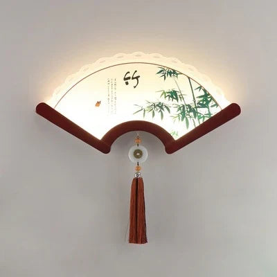 Japanese retro style wooden wall sconce fan LED - Trichromatic Light / 3