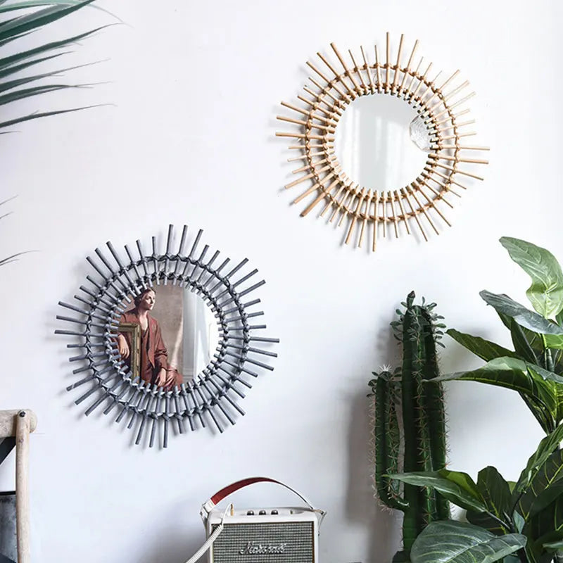 Artisanal Japanese Hand-Woven Rattan Mirror - view 4