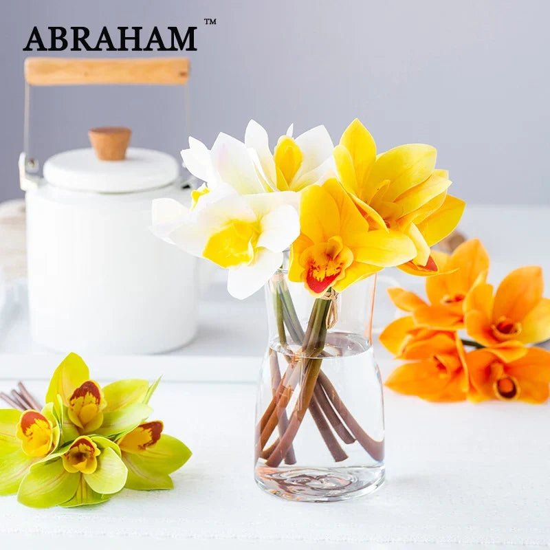 Set of 4 bouquets of artificial orchids for festive interior decoration