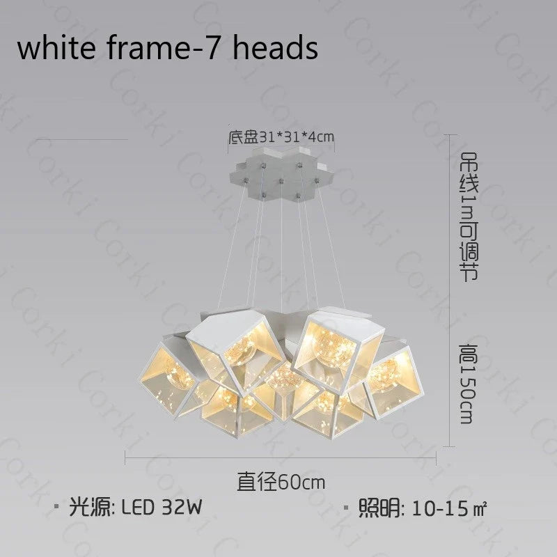 LED chandelier modern design geometrical light inside dimmable - 7 White Lights / Remote Dimming