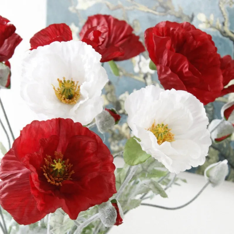 Large branch of artificial flowers poppy for decoration spring - view 2