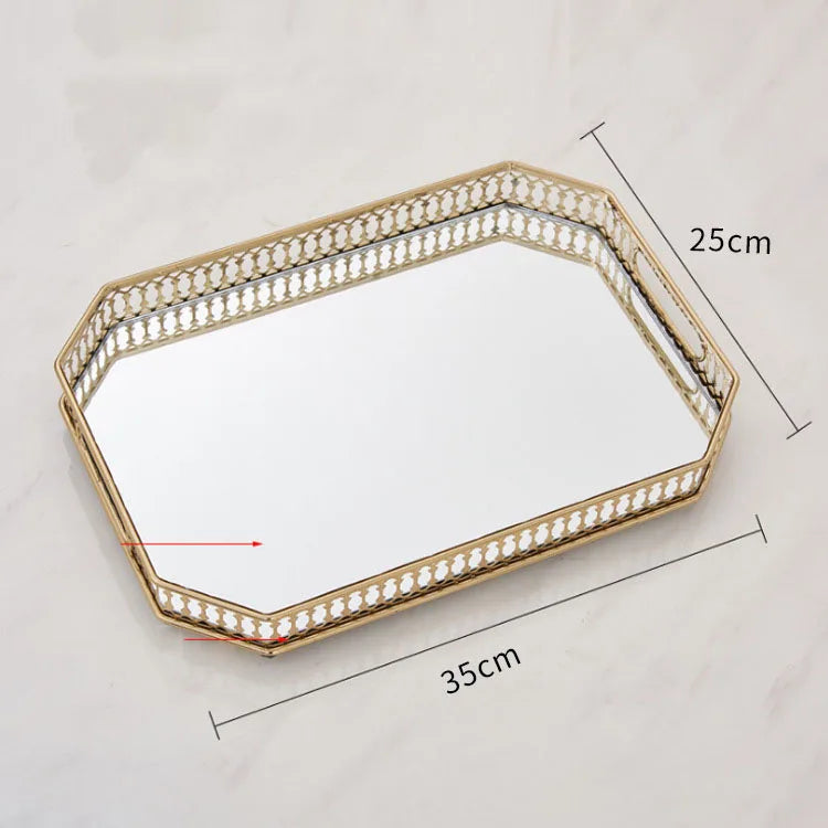 Vintage glass mirror decorative trays for storage and presentation - Rectangle-L