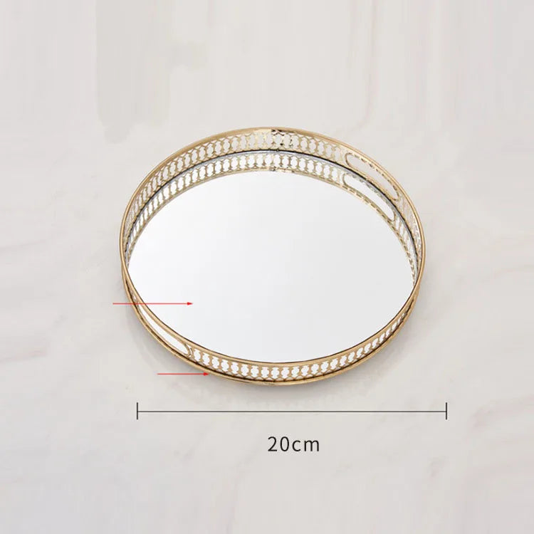Vintage glass mirror decorative trays for storage and presentation - Round-S