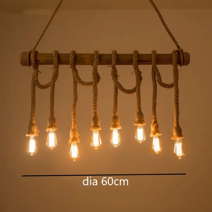 Vintage bamboo rope pendant light for interior decoration - 8 Heads