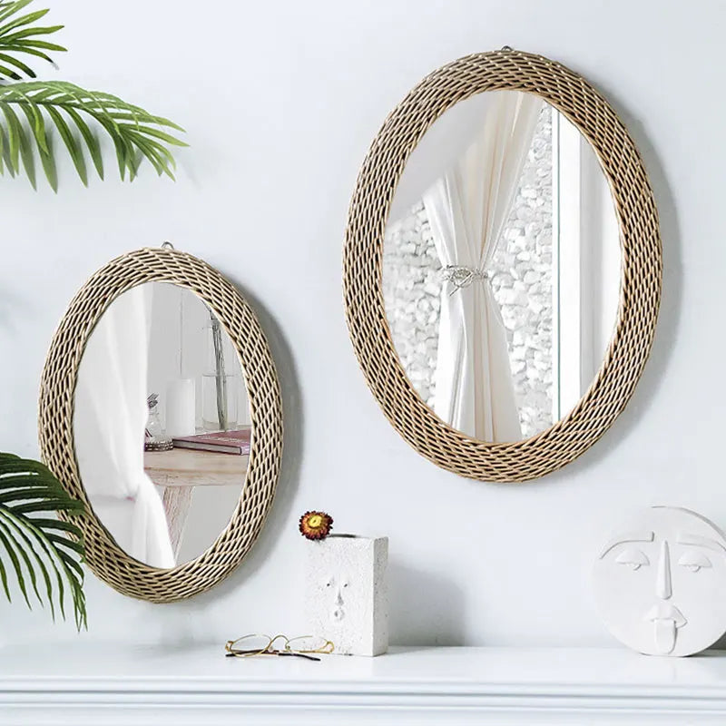 Artisanal Japanese Hand-Woven Rattan Mirror - view 3