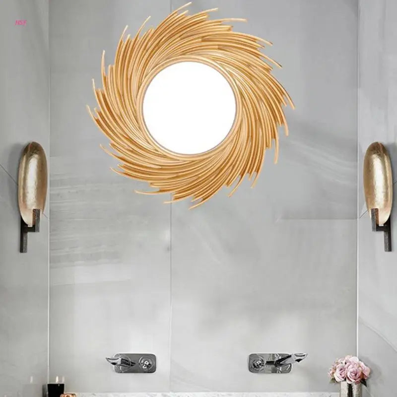 Decorative mirror in rotin shape of sun for interior decoration - view 6