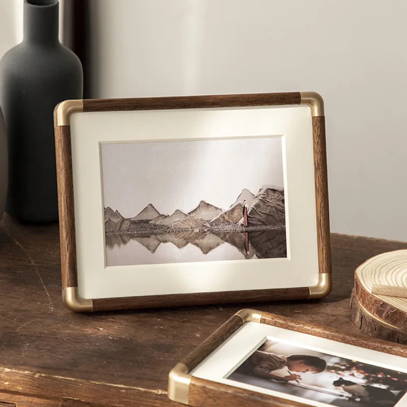 Wooden photo frame with copper corner for elegant decoration - Black Walnut / 5 inches 8.9x12.7cm