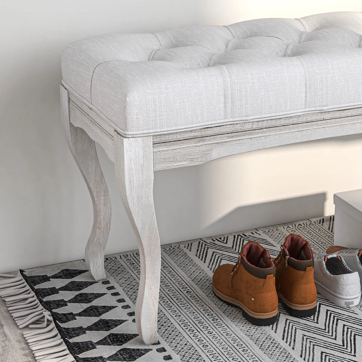 Padded stool for bed foot with wooden feet - view 6