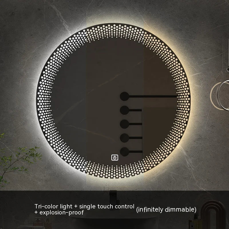 LED round mirror with adjustable backlight and intelligent anti-fog - Single Tricolor Switch