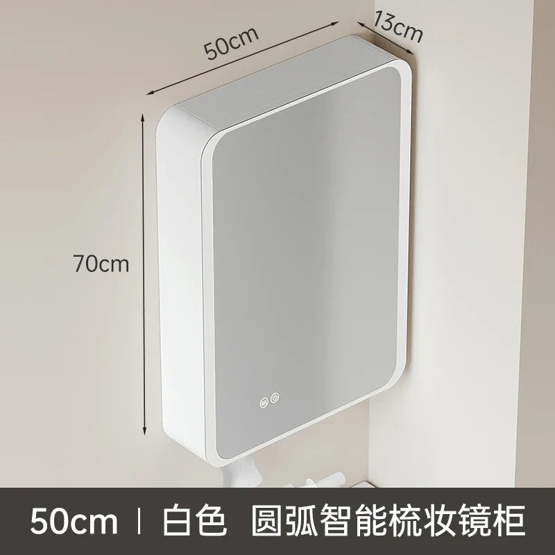 Circular aluminum cabinet with intelligent lighting mirror and storage - 50cm 2