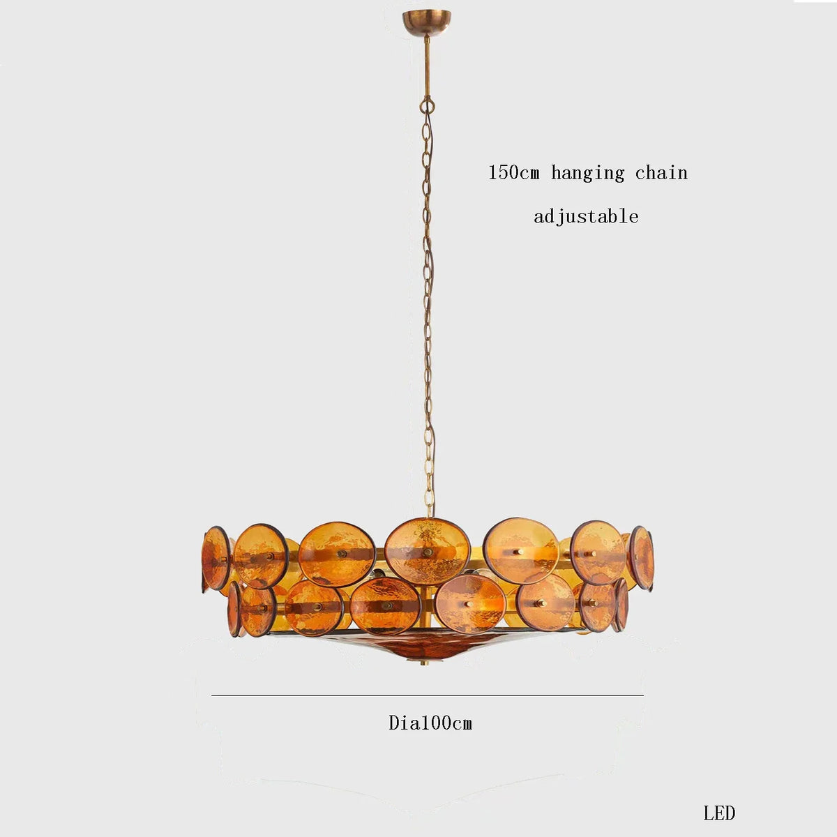 Vintage chandelier in amber glass for interior decoration - Natural Light / Diameter 100 cm Amber