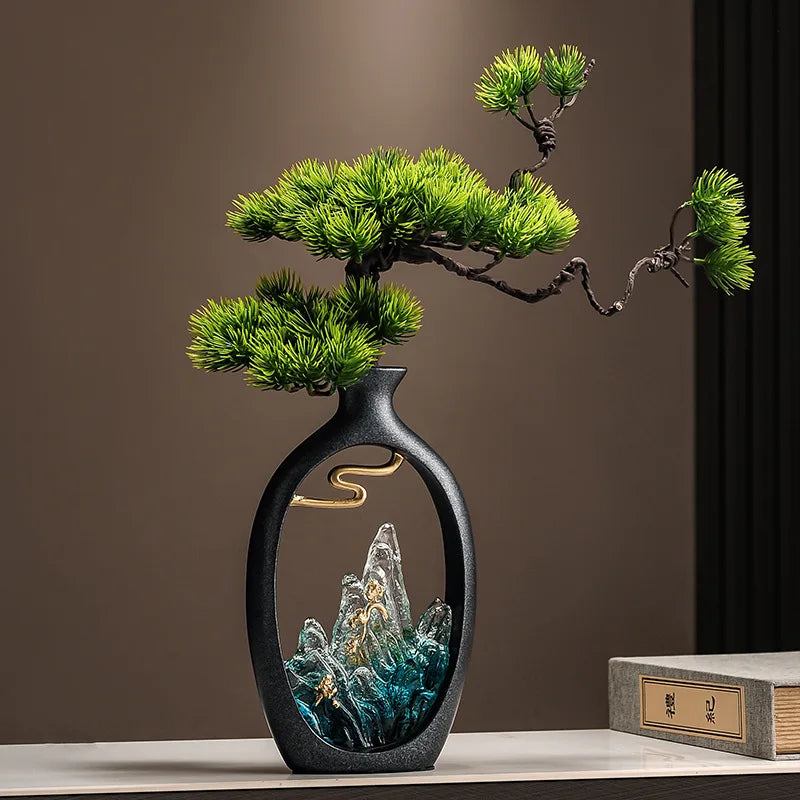 New Chinese welcome pine vase ornament, living room entrance TV cabinet, Bogu rack ornament, office housewarming gift - view 3