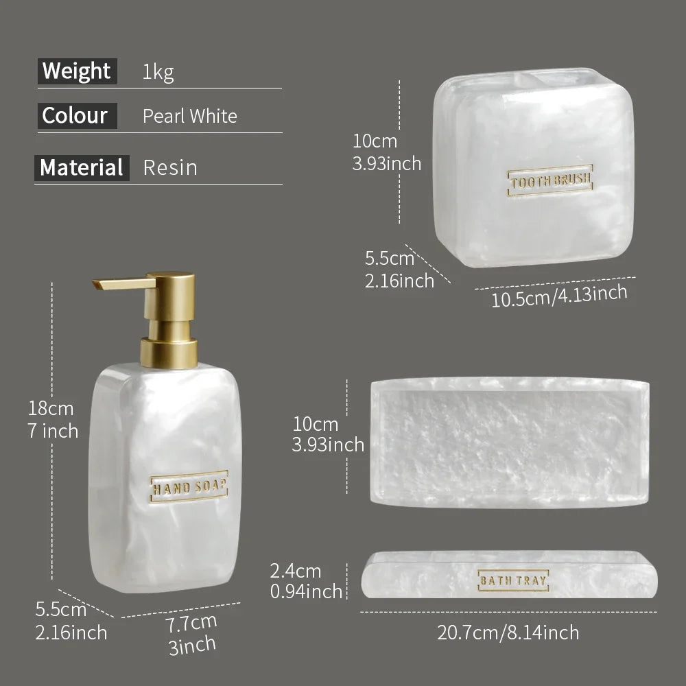 Bathroom Accessories White Pearl Look Bathroom Vanity Countertop Accessory Set,Soap Dispenser,Toothbrush Holder Set,Tray - view 6