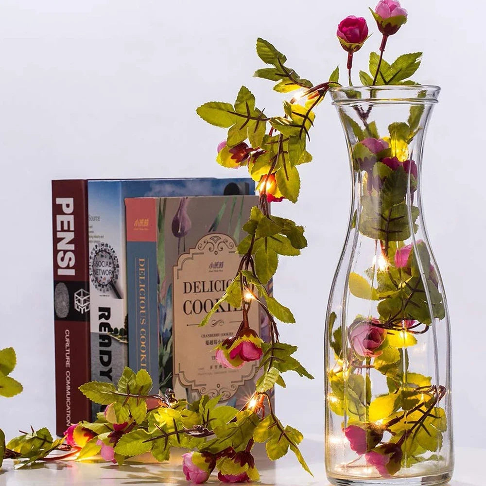 Artificial light rose garland for fairy decoration