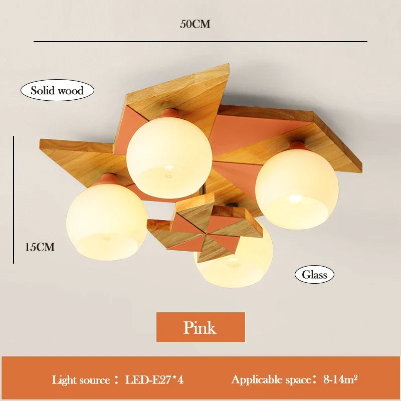 Ceiling lamp windmill in logs for retro Nordic children's room - Pink / White Light