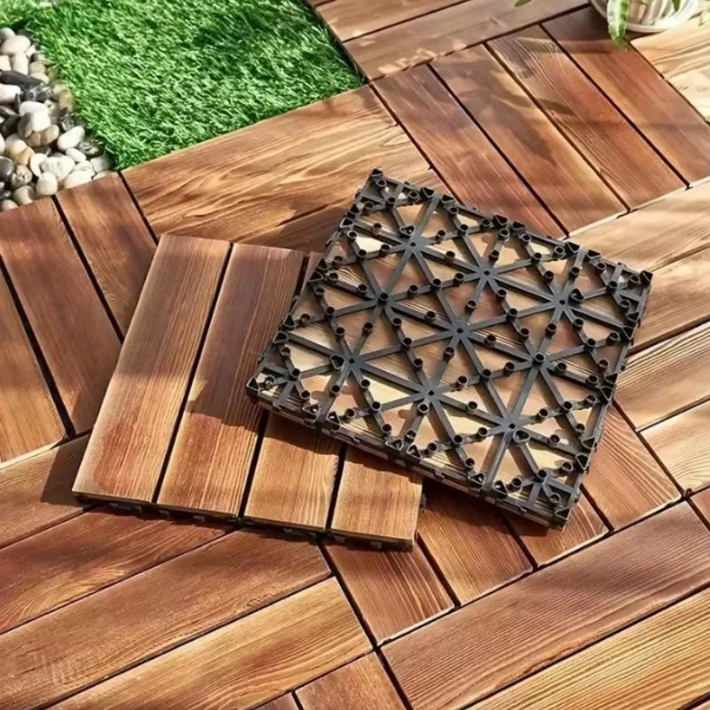Wood-Look Interlocking Deck Tiles Slip-Resistant Waterproof