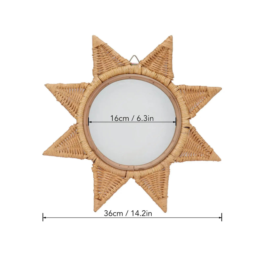 Rattan Woven Wall Mirror - Elegant 8-Point Star Shape, Portable HD Decorative Mirror for Parties & Home decor - view 2