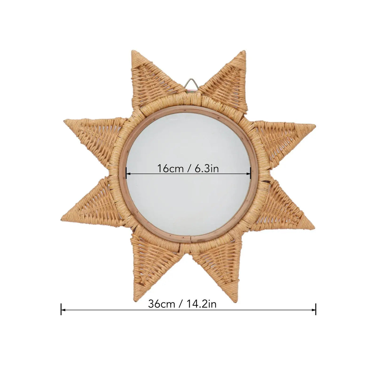 Rattan Woven Wall Mirror - Elegant 8-Point Star Shape, Portable HD Decorative Mirror for Parties & Home decor - view 2