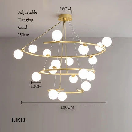 Creative chandelier in iron and trendy glass for interior decoration - White Light / 18 Balls Gold