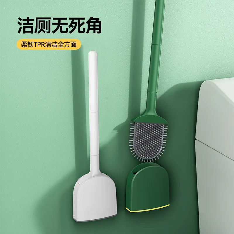 Silicone toilet brush with hanging holder and long handle - view 2