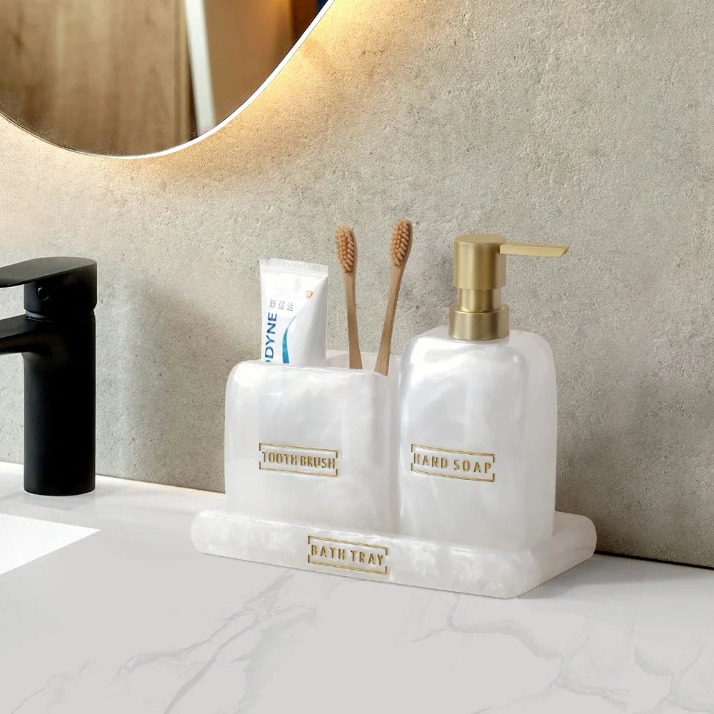 Bathroom Accessories White Pearl Look Bathroom Vanity Countertop Accessory Set,Soap Dispenser,Toothbrush Holder Set,Tray - view 2