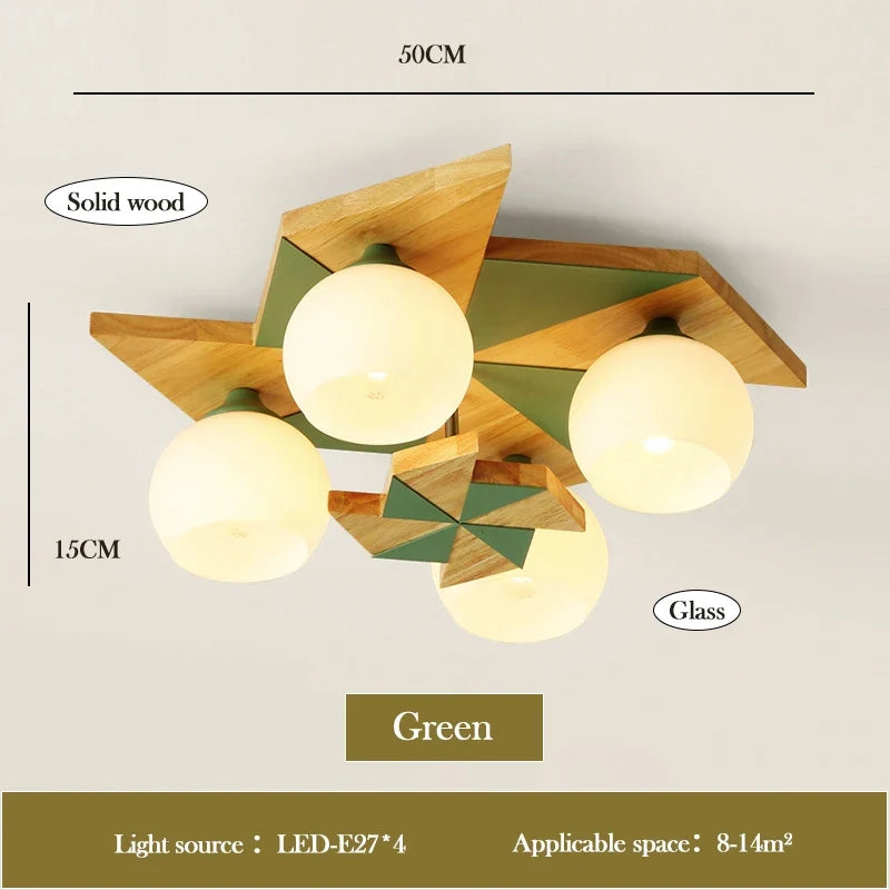 Ceiling lamp windmill in logs for retro Nordic children's room - Green / Warm Light