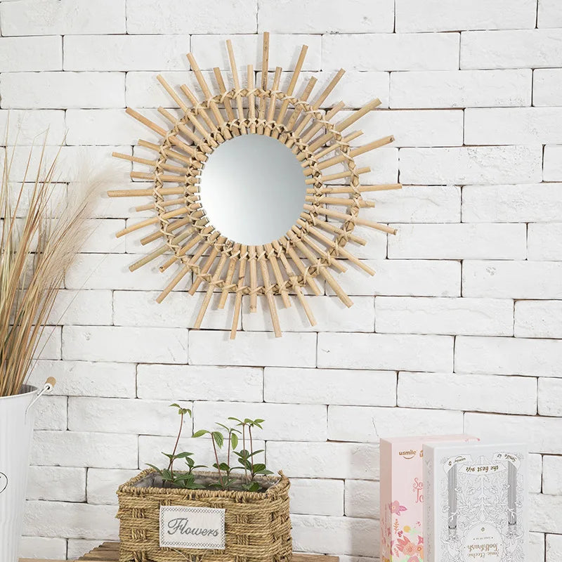 Decorative sunflower rattan hanging mirror for bohemian atmosphere - view 5