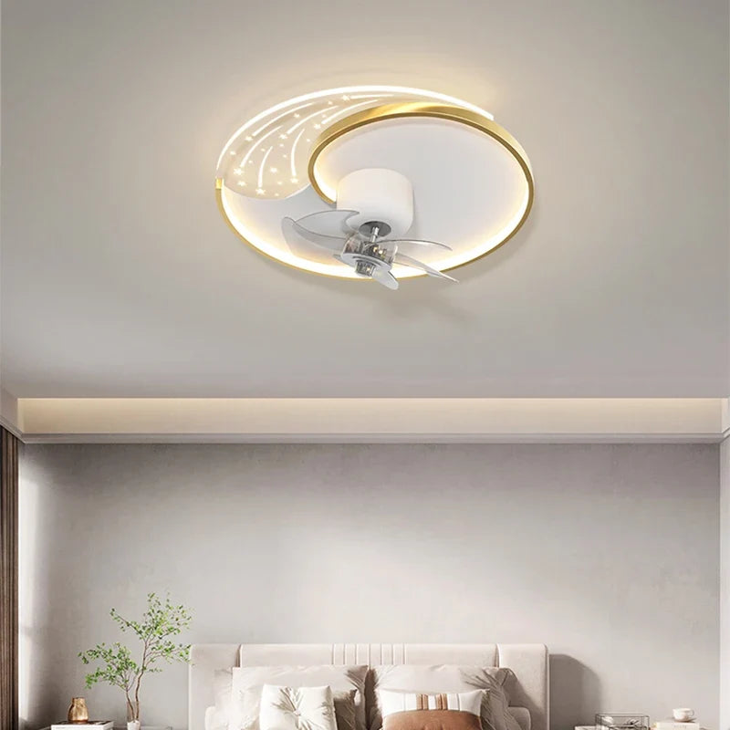 Modern ceiling lamp with mobile fan and smart lighting