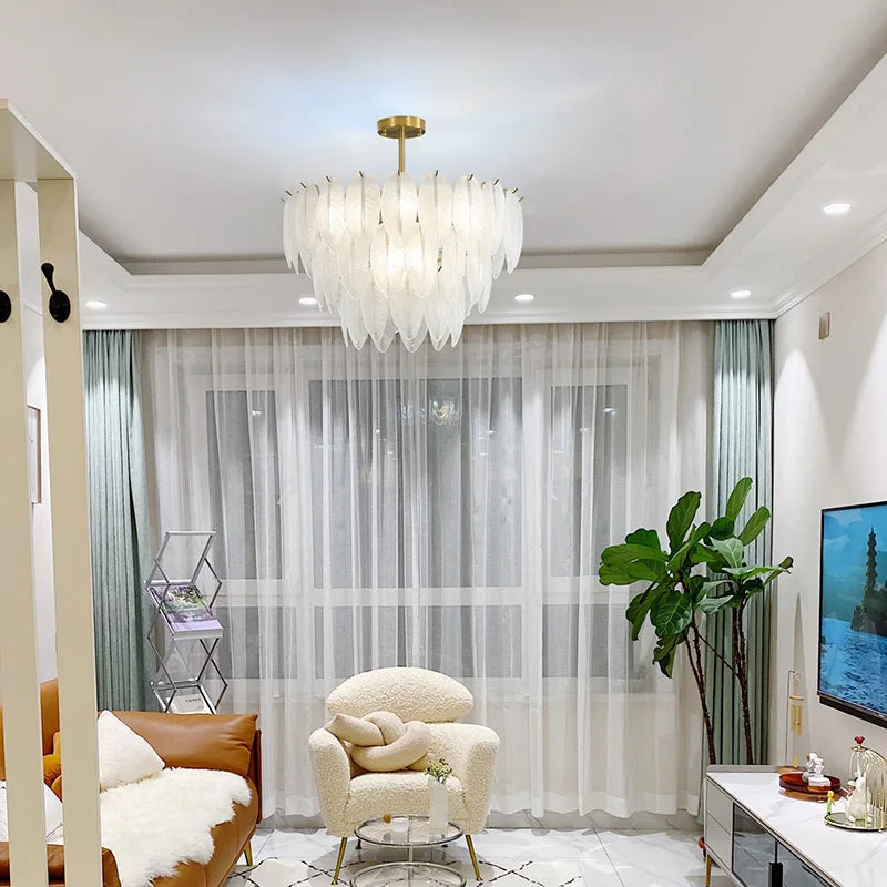 Romantic pendant light in glass and feathers design modern minimalist - view 3