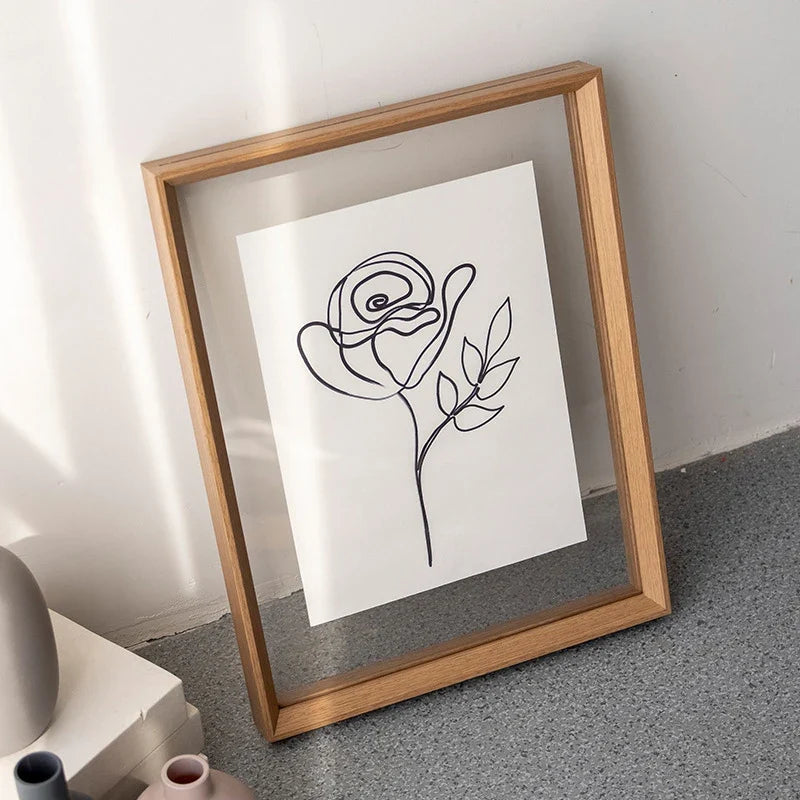Double-Sided Clear Acrylic Photo Frame For Photos, Certificates And Specimen Displays Tabletop And Wall Mounted - wood grain color / 15.2x15.2cm
