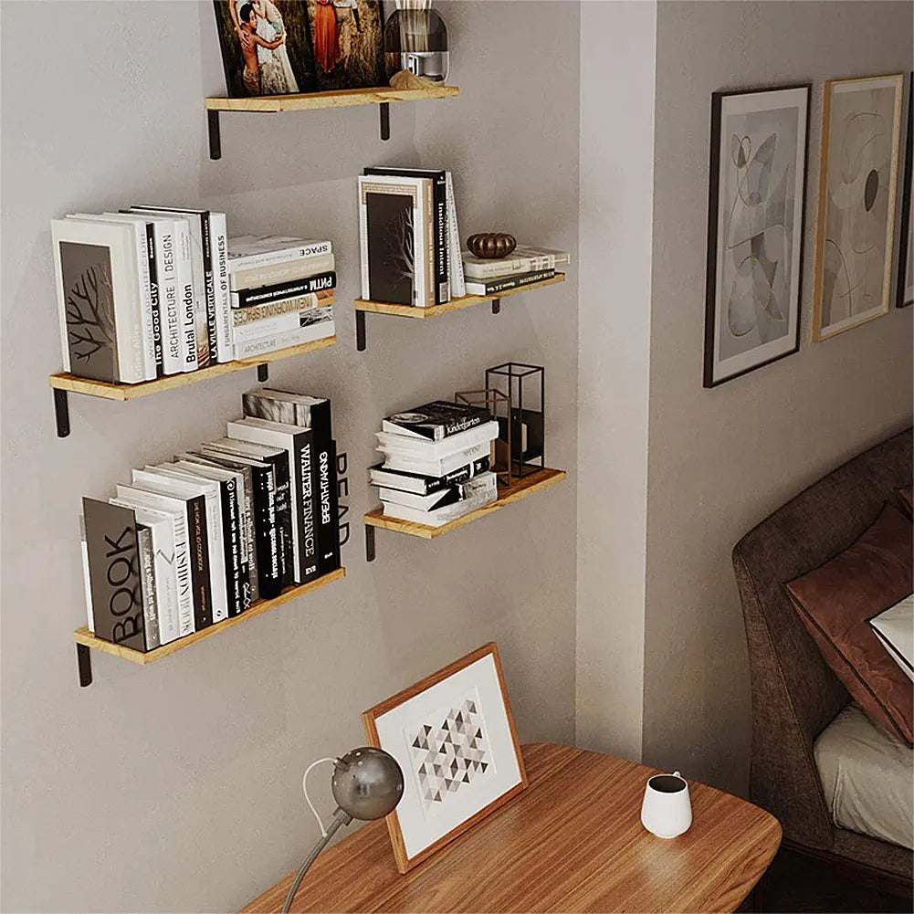 Set of 4 floating wooden wall shelves for decorative storage - view 2