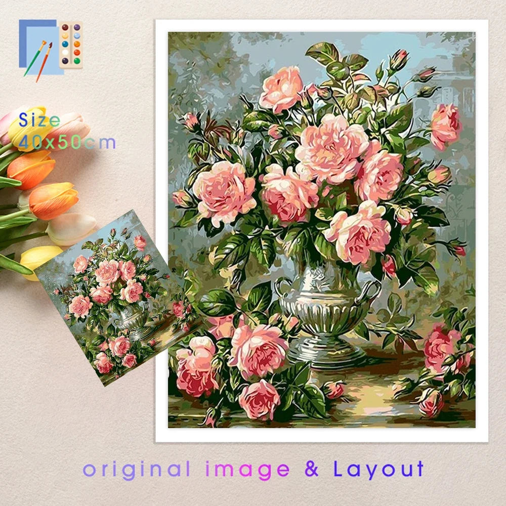 Flower Paint by Numbers Kit for Adults, Linen Canvas, Design 9962483 - view 4