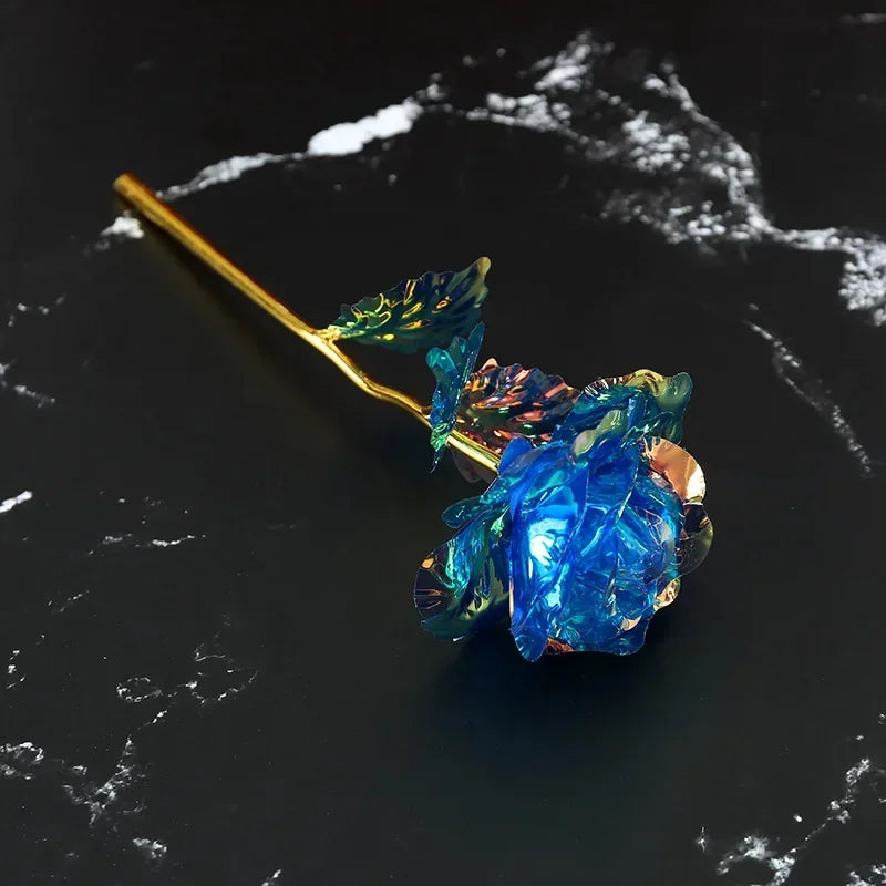 Rose flower in handmade leaf for the saint-valentin - Blue