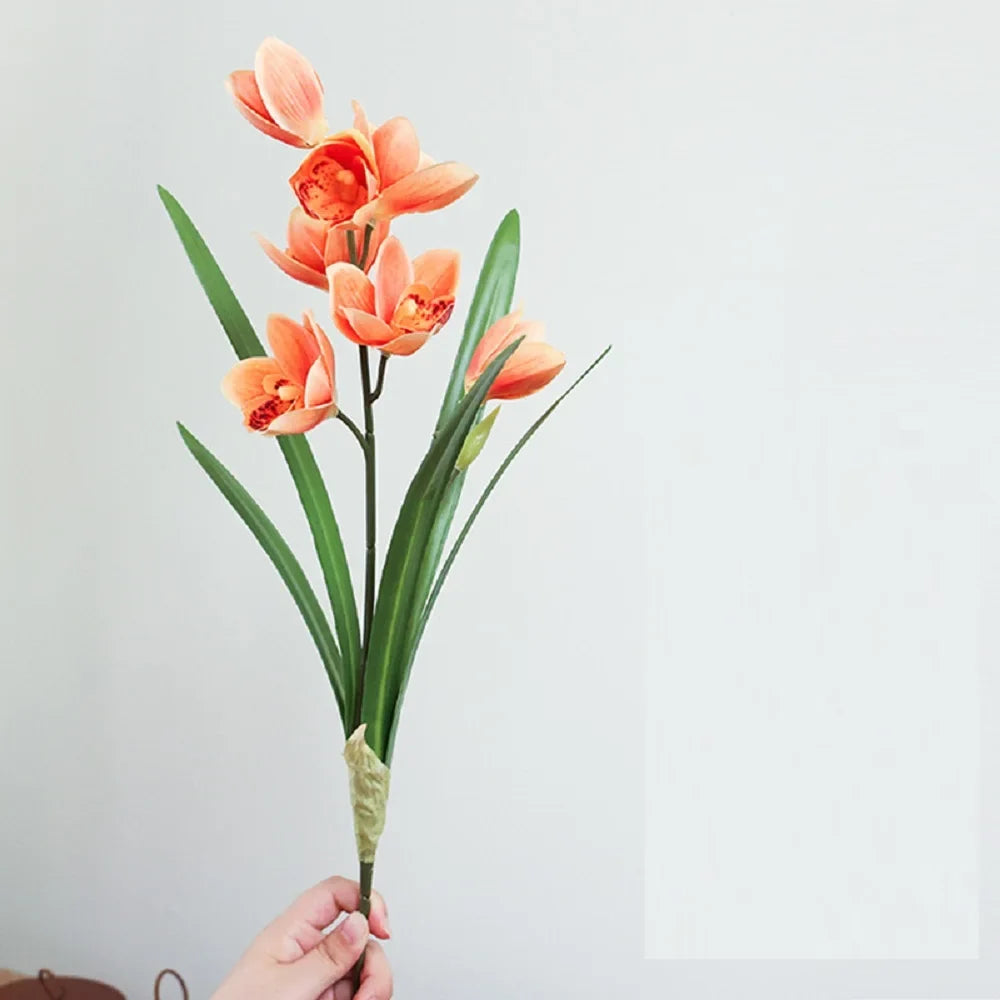 Artificial cymbidium flowers for wedding decoration and events - Orange Red