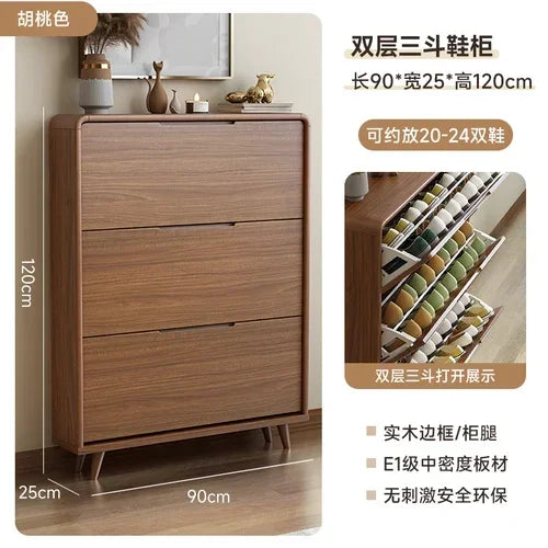 Minimalist vintage wooden shoe shelf and space gain - Style19