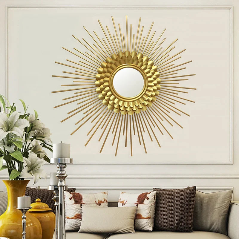 Creative Iron Golden Pendant for Living Room, Luxury Wall Hanging Mirror, Home Hallway decor, Metal Wall Artistic for Bedroom - mirror decor 60cm