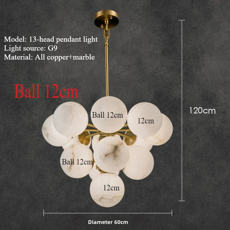All-in-minimalist and creative marble round copper chandelier - A13-D 60cm / Cool White