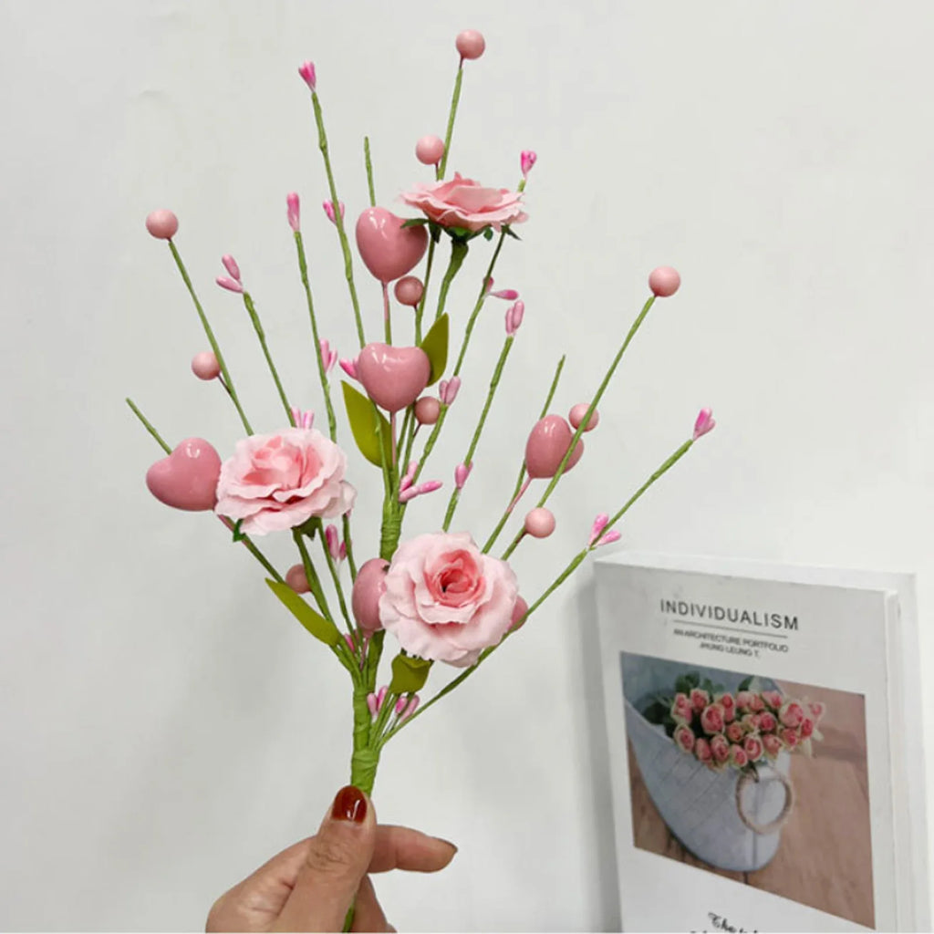 Saint-valentin decoration artificial rose branch with love berries - view 2