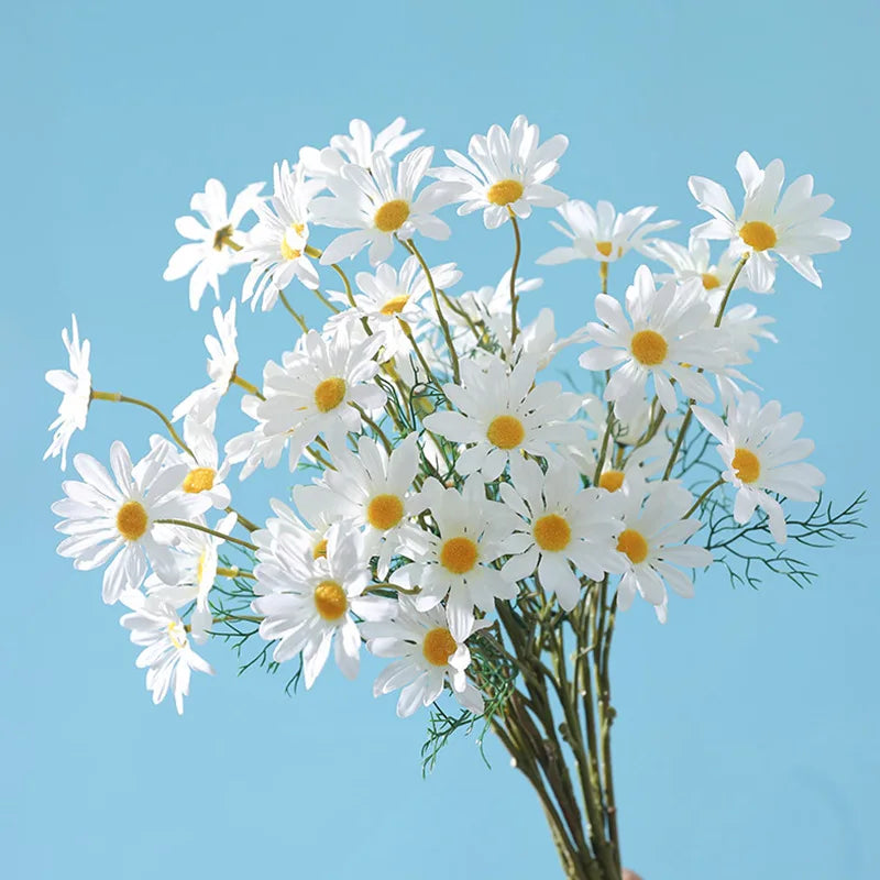 5 heads of white marguerites artificial flowers for festive decorations